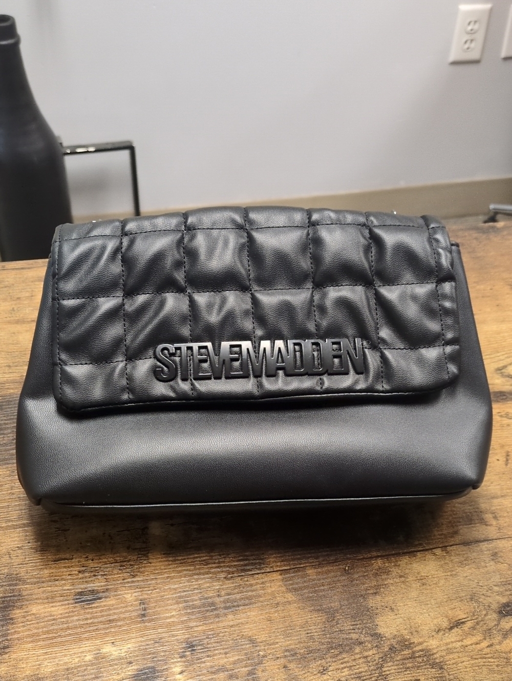 Steve Madden Black Quilted Flap Bag